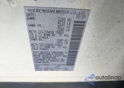 2020 Nissan Rogue Sl Intelligent Awd из США, поврежденный, VIN 5N1AT2MV6LC753690